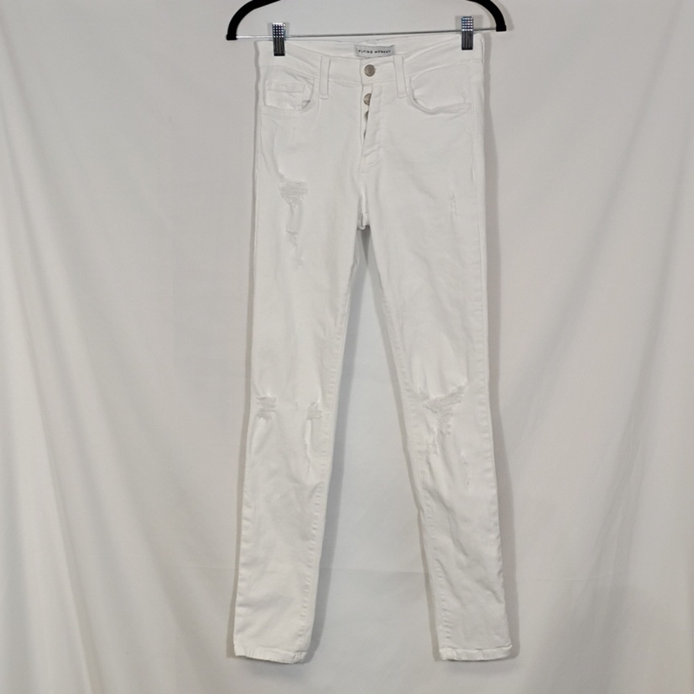 EUC Flying Monkey White Distressed Skinny Jeans Women's Size 25 Summer Denim